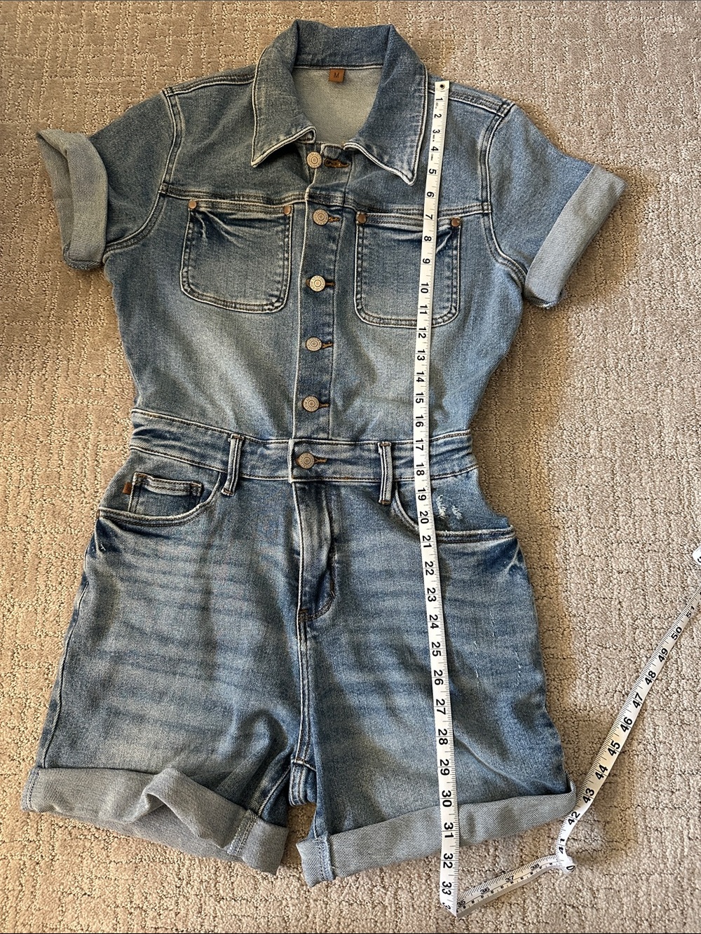 Judy Blue Light Blue Denim Short Sleeve Romper - Picture 6 of 7